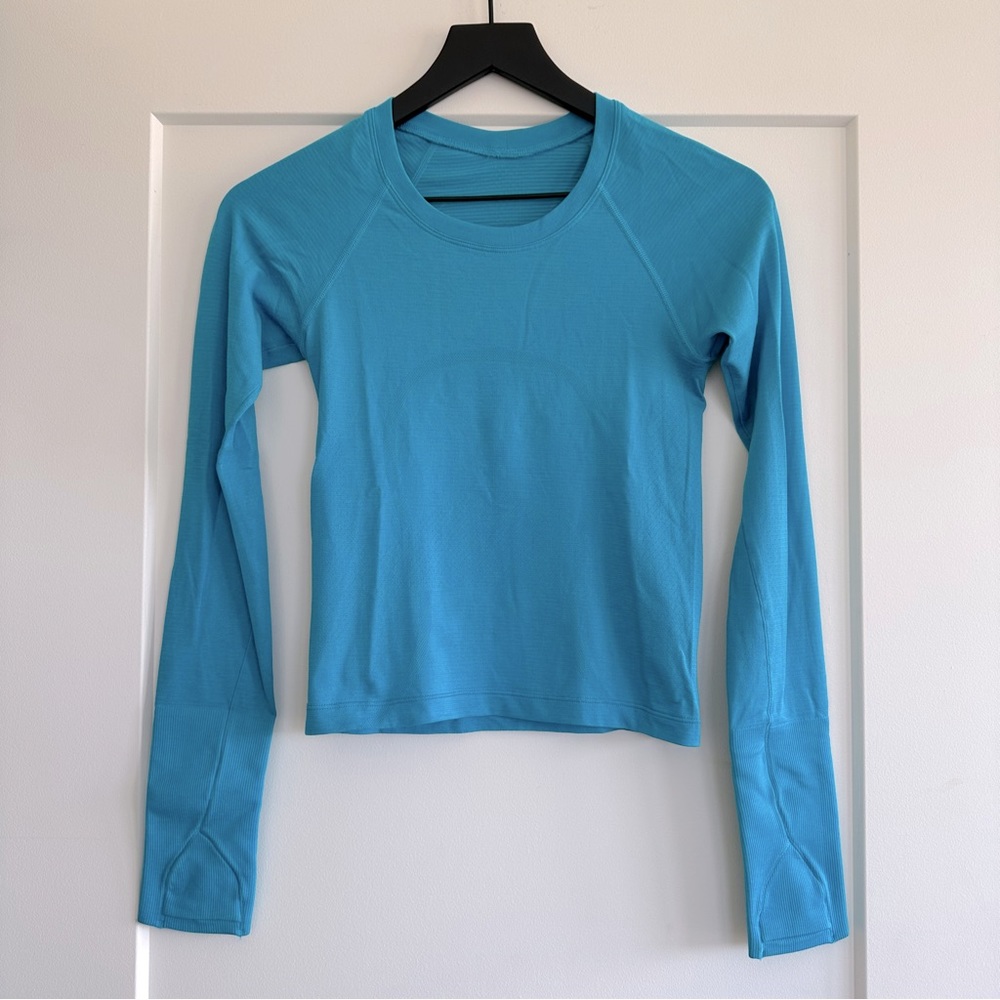 Lululemon Swiftly Tech Cropped Turquoise Tide Long Sleeve Size 2